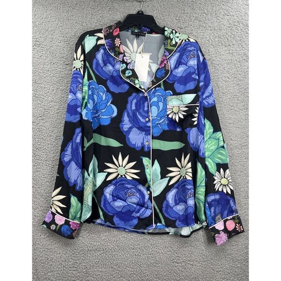 Karon Mabon Xlarge Floral Short Sleeve Button Down Pajama Top New - Picture 1 of 8